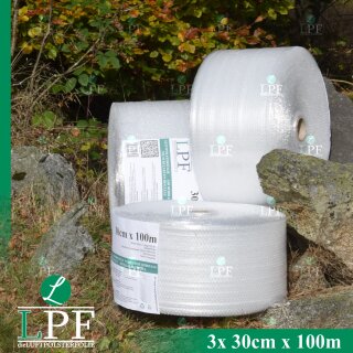 3 x Luftpolsterfolie LPF50 Breite 30cm x Länge 100m / 50 my
