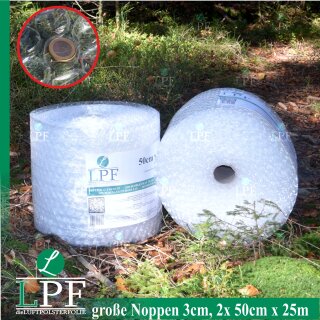 2x Luftpolsterfolie Gro&szlig;e Noppen (3cm) Breite 50cm x L&auml;nge 25m / 100my